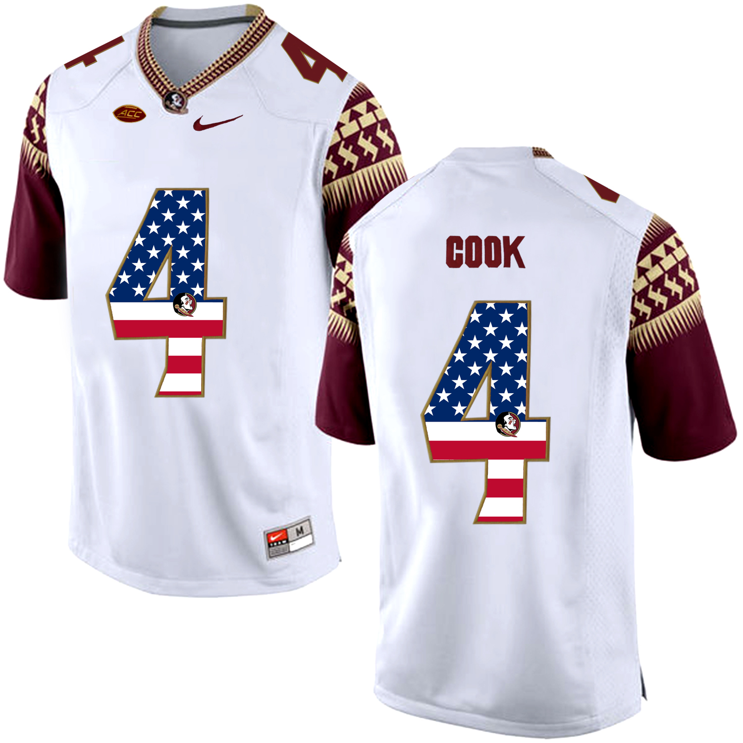 US Flag Fashion Men Florida State Seminoles Dalvin Cook #4 College Football Limited Jersey  White